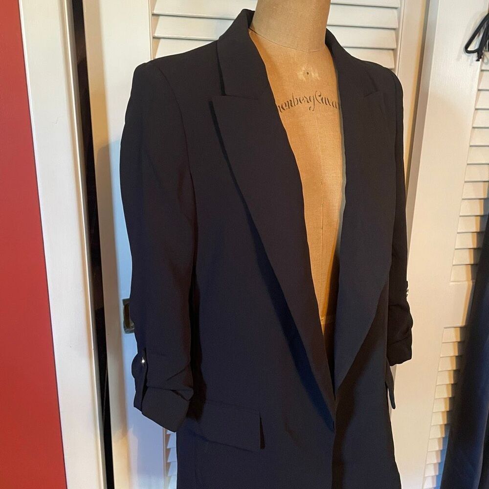 ZARA | black open front ruched sleeve blazer L NWT $70 - Picture 3 of 10